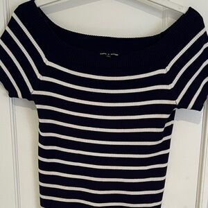 Cable & Gauge Navy and White Off-Shoulder Sweater